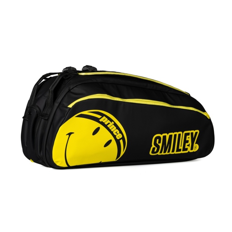 Prince x Smiley Tennis-Racketbag Tour 3 Comp (Schlägertasche, 3 Hauptfächer, Thermofach) 2025 schwarz 12er